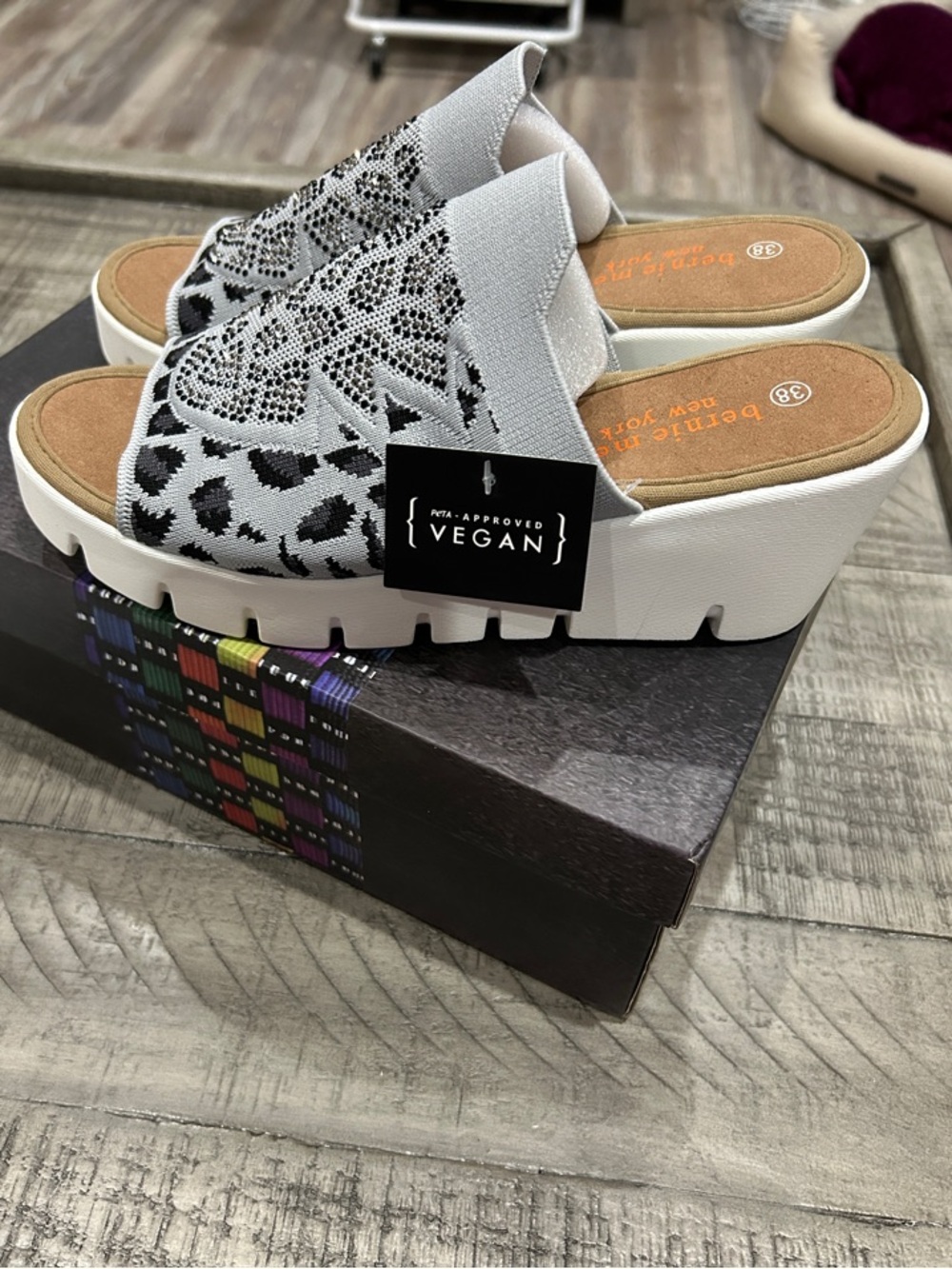 Bernie Mev Vegan White Knit Platform Slide Sandals